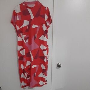 Vibrant Red and Pink Geometric Midi Dress